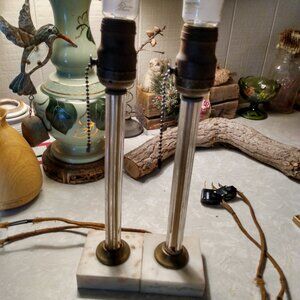Vintage Antique 1930's 40's Art Deco Glass Candlestick Boudoir Table Lamps